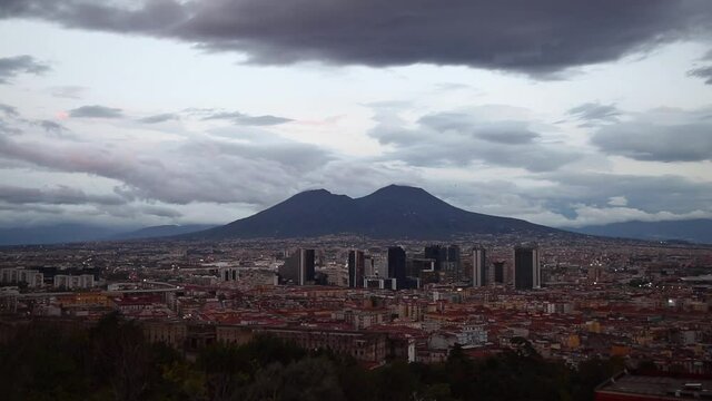 Time lapse city of Naples, Italy downtown daytime  panorama with the Mount Vesuvius and the whole city