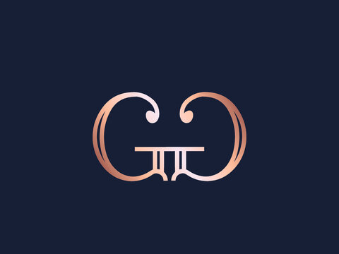 GG monogram logo. Letter g typographic icon.Decorative lettering sign.Alphabet initials isolated on dark background.Modern,elegant,luxury style characters for company branding.