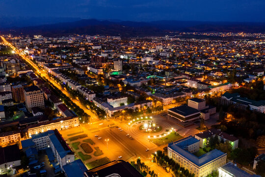 Nalchik city at night,  the capital city of the Kabardino-Balkarian Republic, Russia