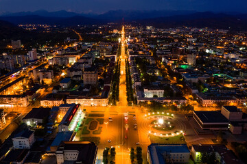 Nalchik city at night,  the capital city of the Kabardino-Balkarian Republic, Russia