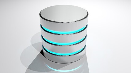 DATABASE technology concept image with metallic disks and blue light - 3D rendering illustration