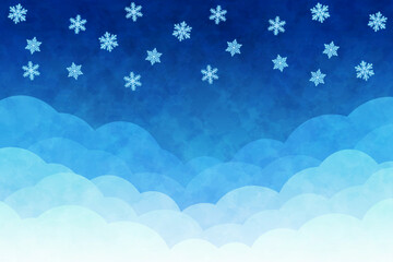 雲と雪の背景　長方形　水彩風