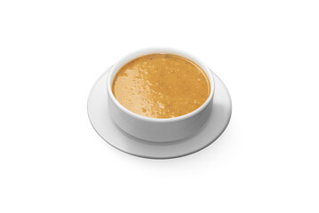 top view Turkish lentil soup on solated white background