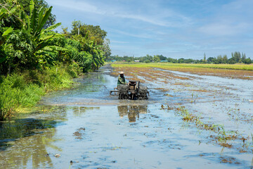 Obraz na płótnie Canvas Tractor in field thailand