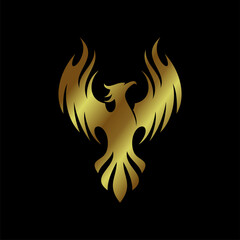 Phoenix Gold Bird luxury logo for business. 3D Rendering illustration isolated on black background