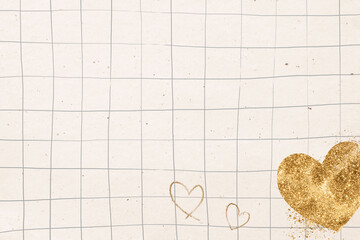 Gold shimmering heart grid background