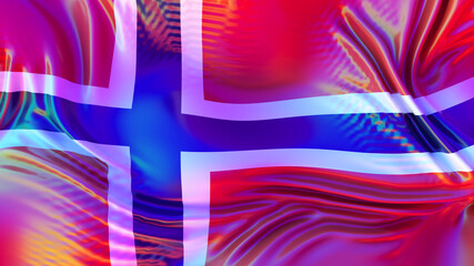 Norway flag with LGBT rainbow reflections. Gay friendly country. 3d render illustration
