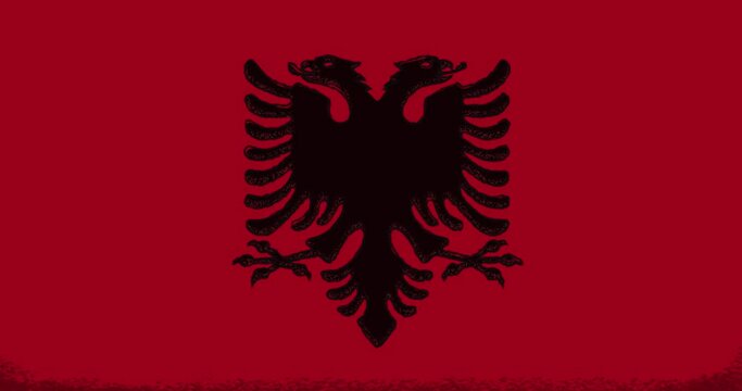 Endless background with the flag of Republic of Albania stylized as a child's drawing. Looped animation in cartoon or comic style for use as a template with blank space for text or title