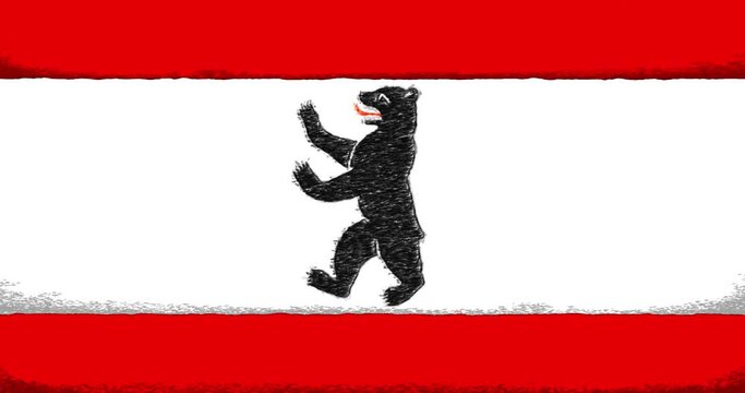 Endless background with the flag of Berlin stylized as a child's drawing. Looped animation in cartoon or comic style for use as a template with blank space for text or title