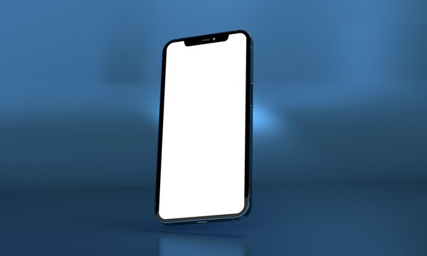 Mobile Phone With A Blank Screen On Podium. Mockup Template Of Modern Smartphone. 3d Rendering