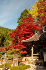 Autumn colors at the Japanese garden of Choan-ji temple in Fukuchiyama city, Kyoto, Japan