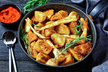 Oven baked root vegetables: parsnip and potato