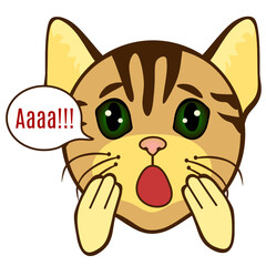emoticon with a cool cat that creams in fear Aaaaaaa, color vector clip art on white isolated background
