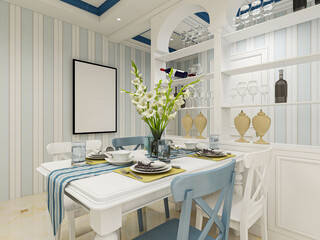 spacious dining room design next to the modern kitchen, with a beautiful dining table and greenery