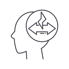Conflict mind icon, linear isolated illustration, thin line vector, web design sign, outline concept symbol with editable stroke on white background.