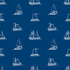 Seamless background of outlines abstract sailing boats