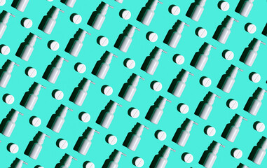 Obraz premium White tablets and bottle of throat spray. Seamless pattern.