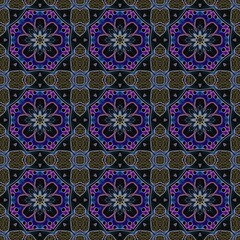 Beautiful seamless pattern with regular ornament from stylized flowers. Print for fabric, textile, wrapping paper.