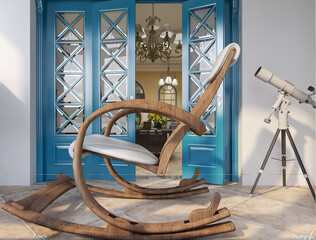 spacious and bright urban residential closed balcony design, green plants with wooden tables and chairs are leisure and comfortable