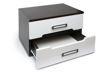 Modern bedside table with opened drawer