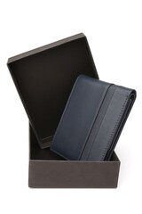 Blue natural leather wallet in box