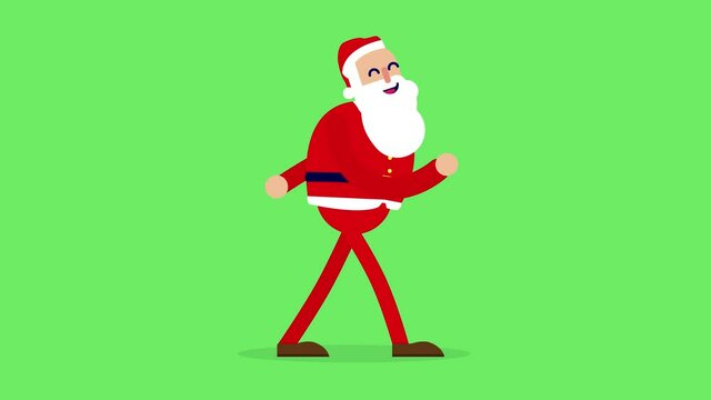 Santa Claus walking and dancing - Funny cartoon animation of Santa doing a silly walk with dance moves. Infinite loop animation.