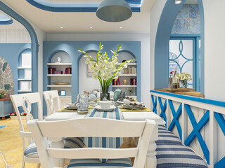 spacious dining room design next to the modern kitchen, with a beautiful dining table and greenery
