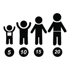 The teenage years,growth period. human icon. a sign of growth. editable colors. Eps 10