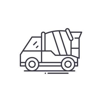 Concrete mixer truck icon, linear isolated illustration, thin line vector, web design sign, outline concept symbol with editable stroke on white background.