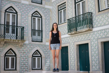Woman traveler standing Porto