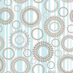 Seamless turquoise pattern with openwork circles and white vertical stripes