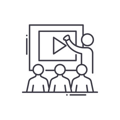 Conference image icon, linear isolated illustration, thin line vector, web design sign, outline concept symbol with editable stroke on white background.