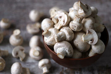 Fresh raw champignons in a bowl.
