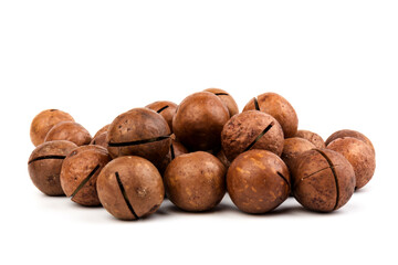 macadam nuts with clipping path on a white isolated background