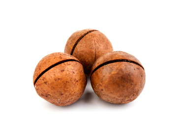 macadam nuts with clipping path on a white isolated background