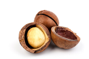 macadam nuts with clipping path on a white isolated background