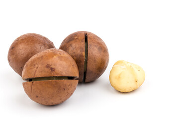 macadam nuts with clipping path on a white isolated background