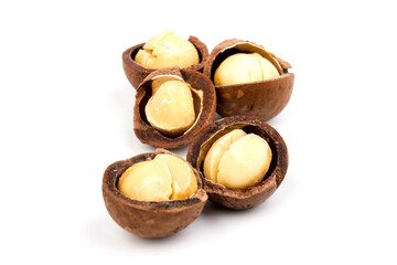 macadam nuts with clipping path on a white isolated background