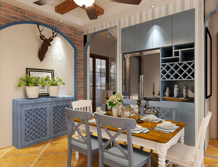  spacious dining room design next to the modern kitchen, with a beautiful dining table and greenery
