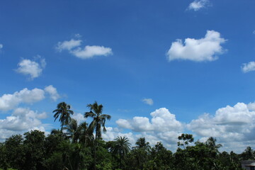 Fototapeta na wymiar Clear blue sky and white floating cloud on a bright day.