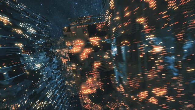 Futuristic city aerial flyby, concept of future technology