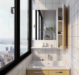 Clean modern residential bathroom and toilet design, which is equipped with washstand, toilet and shower equipment, etc.