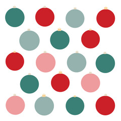 Christmas balls. Winter background with red and green pine tree ornaments ball white background