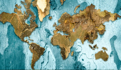 Plakat World map made from tree bark collage