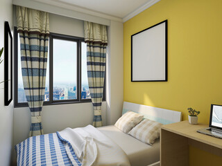 elegant and modern bedroom design, big bed with overcoat cabinet