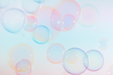 Abstract, Colorful soap bubbles floating in the air. Natural freshness summer holiday background.