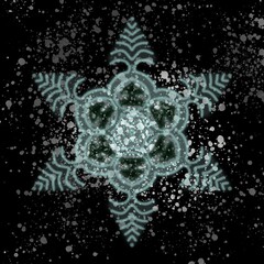 Transparent flower mandala on dusty or starry sky background