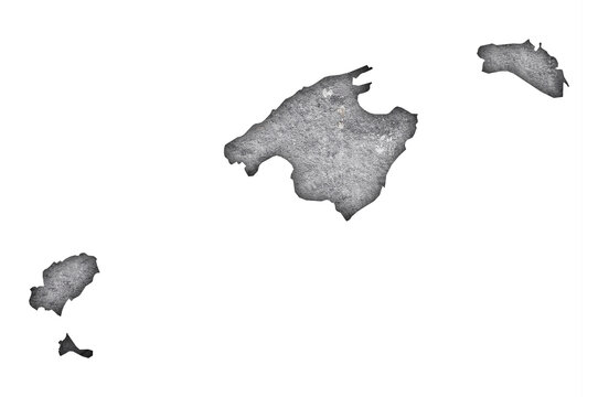 Karte von Balearen auf verwittertem Beton