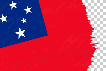 Horizontal Abstract Grunge Brushed Flag of Samoa on Transparent Grid.