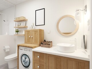 ,Clean modern residential bathroom and toilet design, which is equipped with washstand, toilet and shower equipment, etc